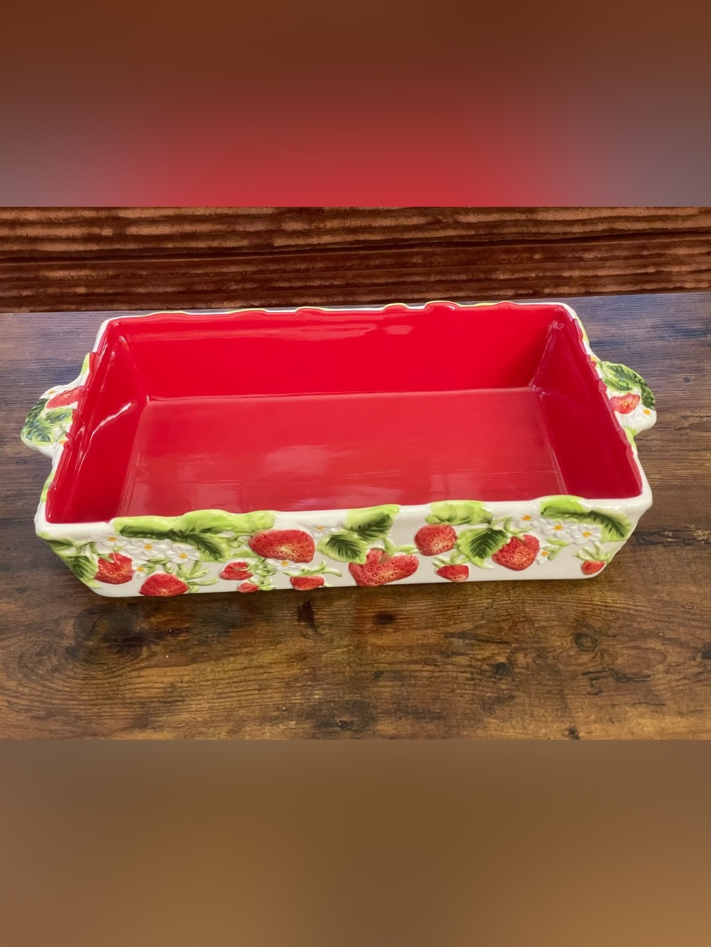 TEMPTATIONS Strawberry Figural Fruit Rectangular Baking Dish